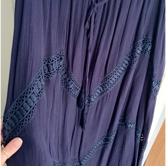 Solitaire Navy Blue Maxi Skirt Crochet & Tassel Details Size XL NEW - Picture 2 of 13